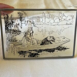 Art Nouveau style glass display part window panel 6” x 4” lake scene